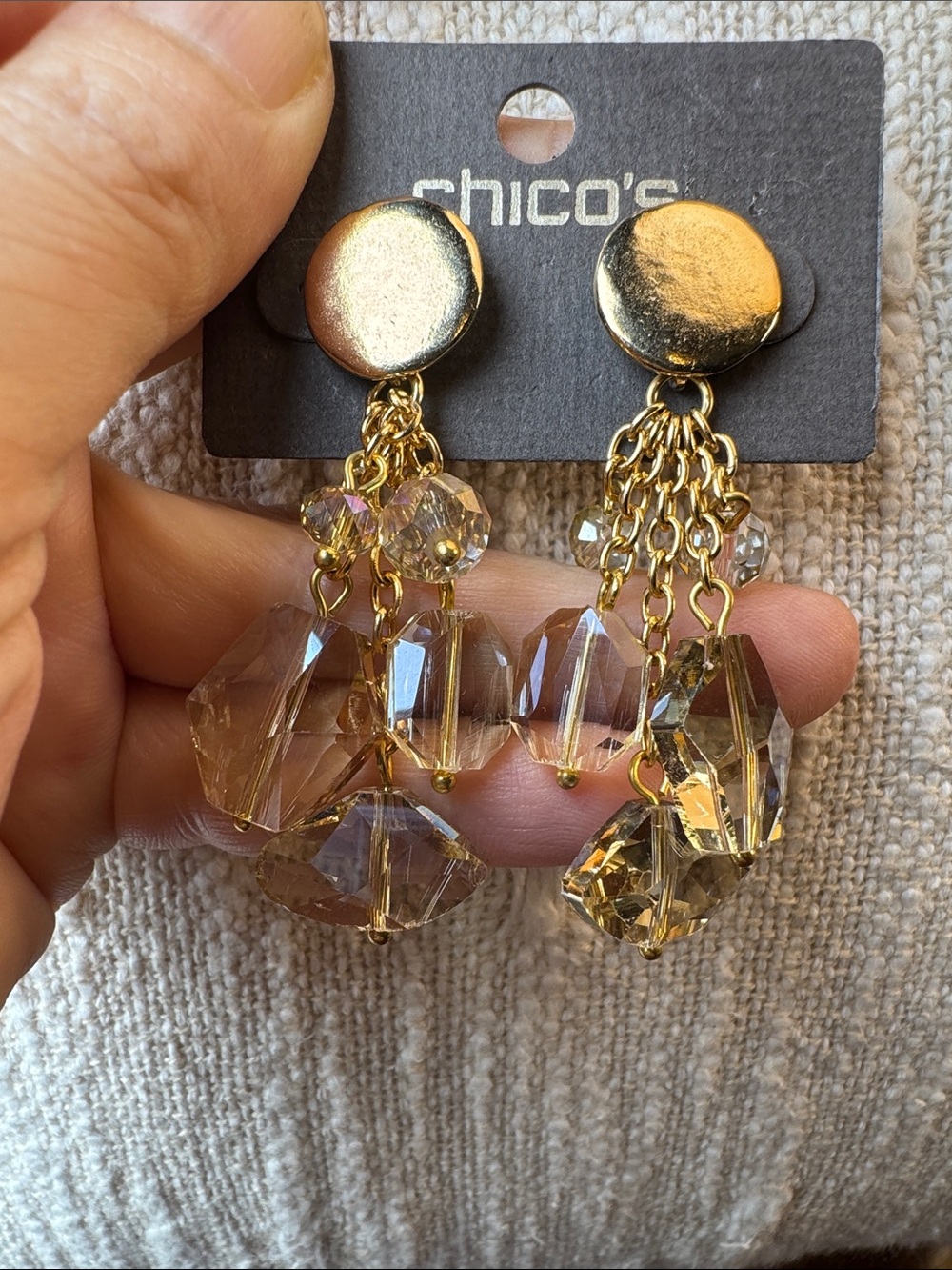 0184-Chico's Gold-tone Faceted Champagne Drop Earrings